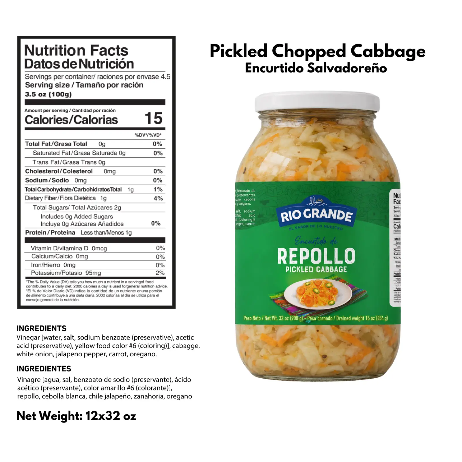 Salvadorean Pickled Cabagge Rio Grande Foods product information