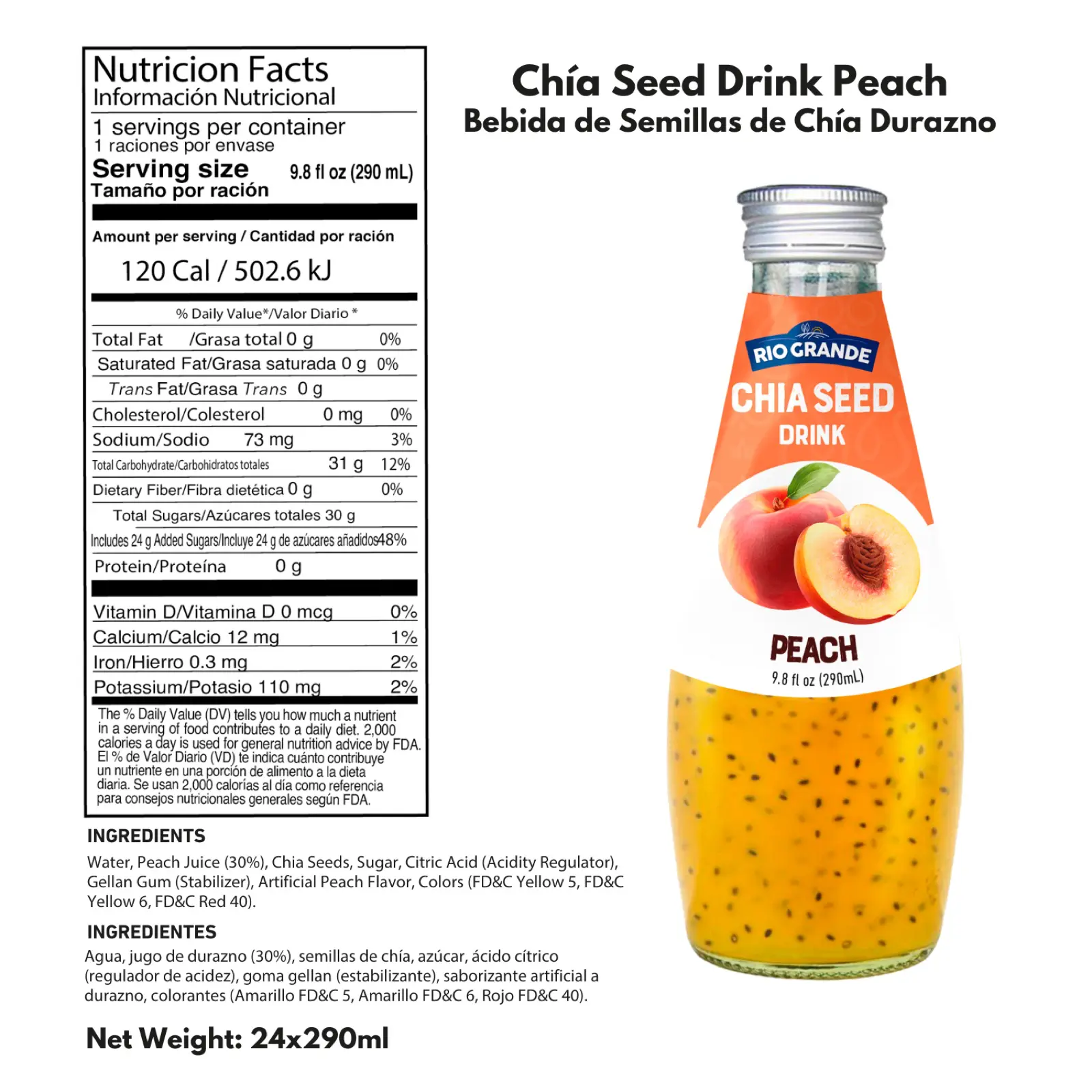 Chia Seed Drink Peach Rio Grande Foods product information