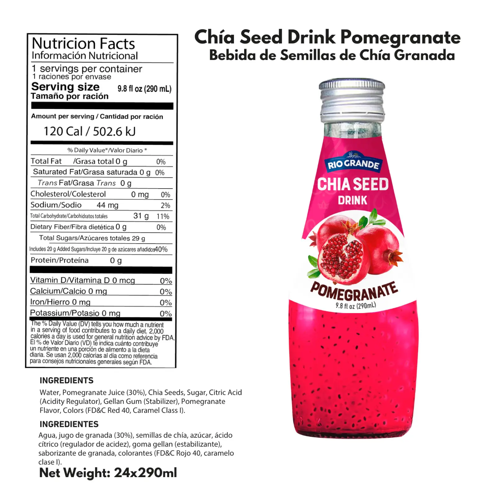 Chia Seed Drink Pomegranate Rio Grande Foods product information