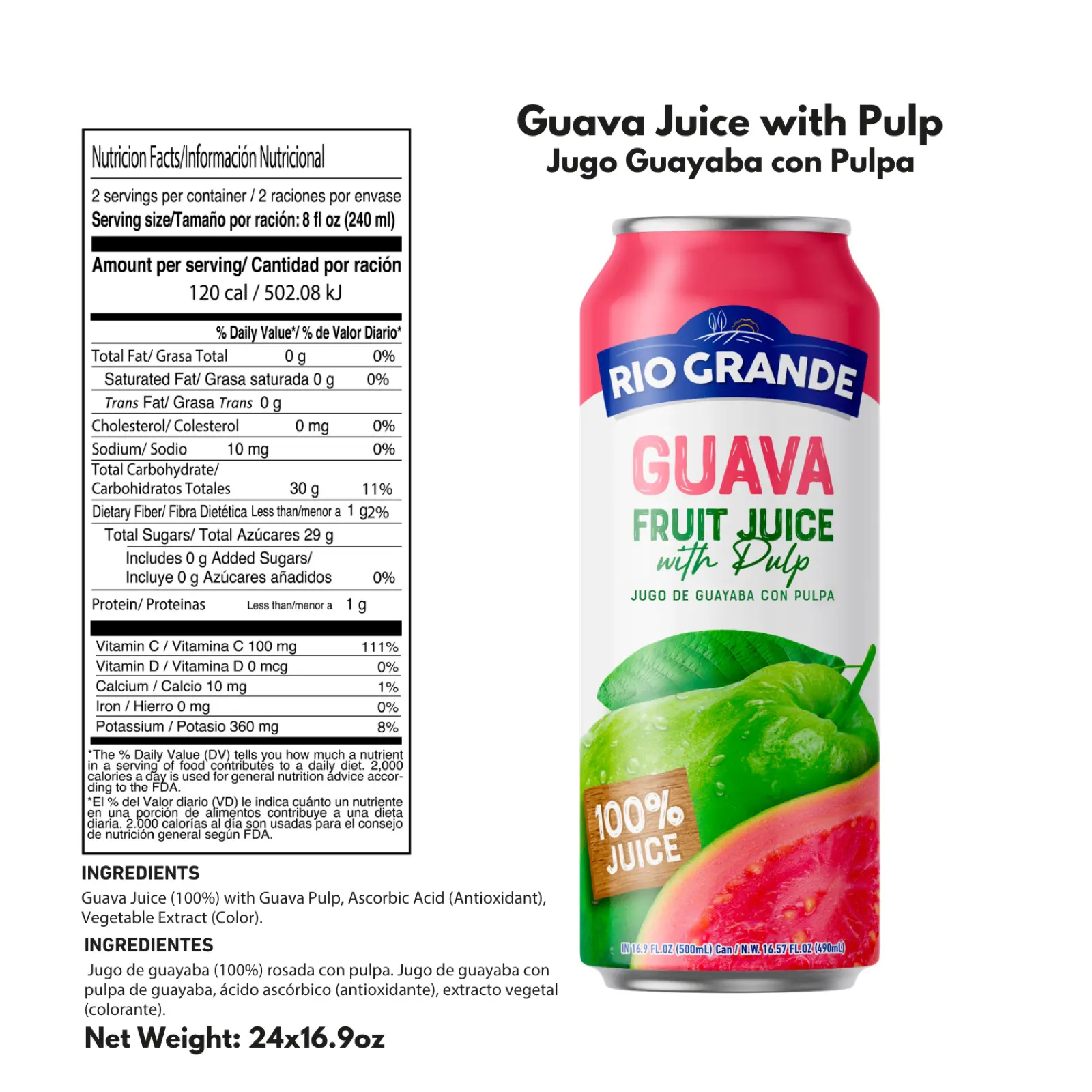 Guava Juice with Pulp (100% Fruit Juice) Rio Grande Foods