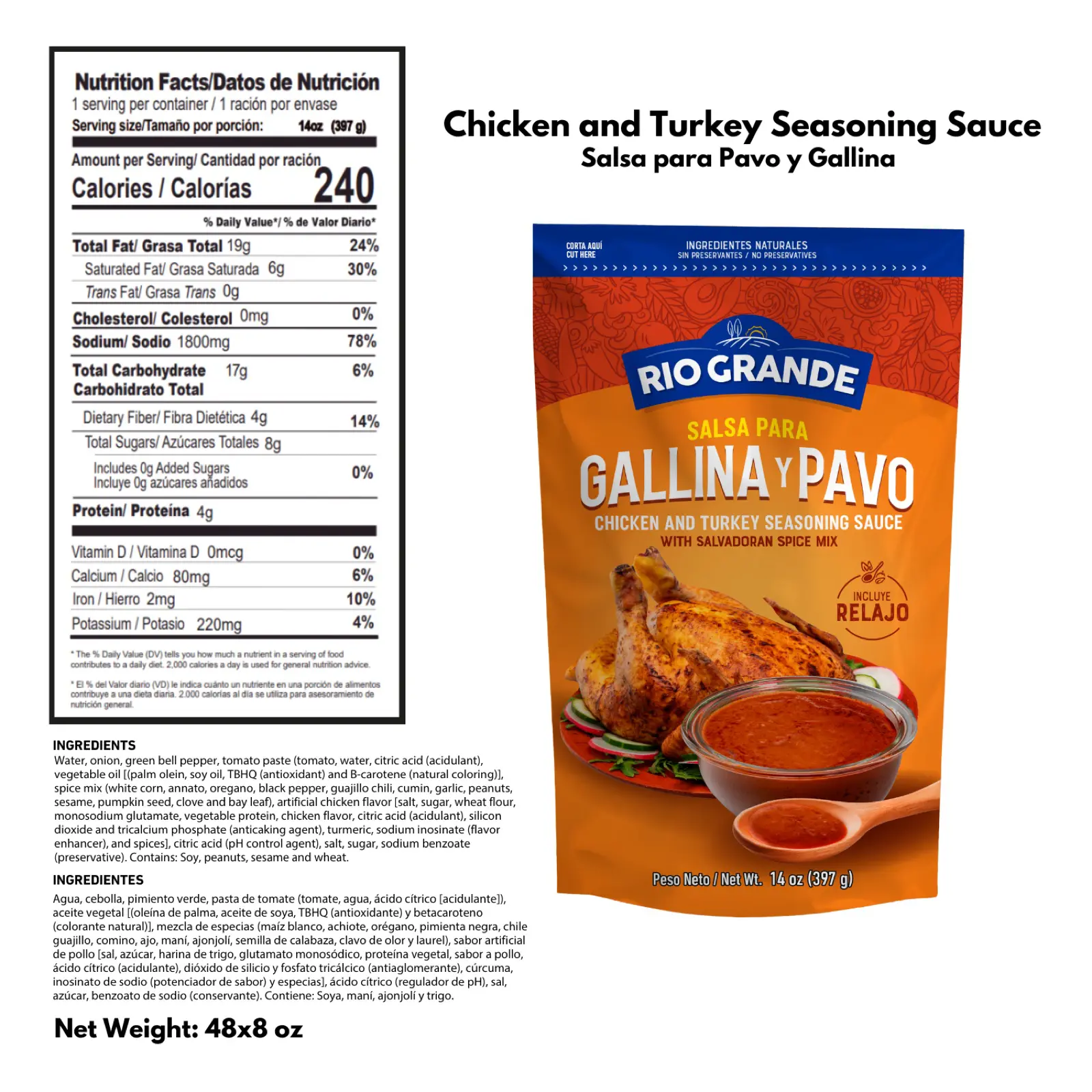 Tomato Sauce for Turkey And Hen Rio Grande Foods product information