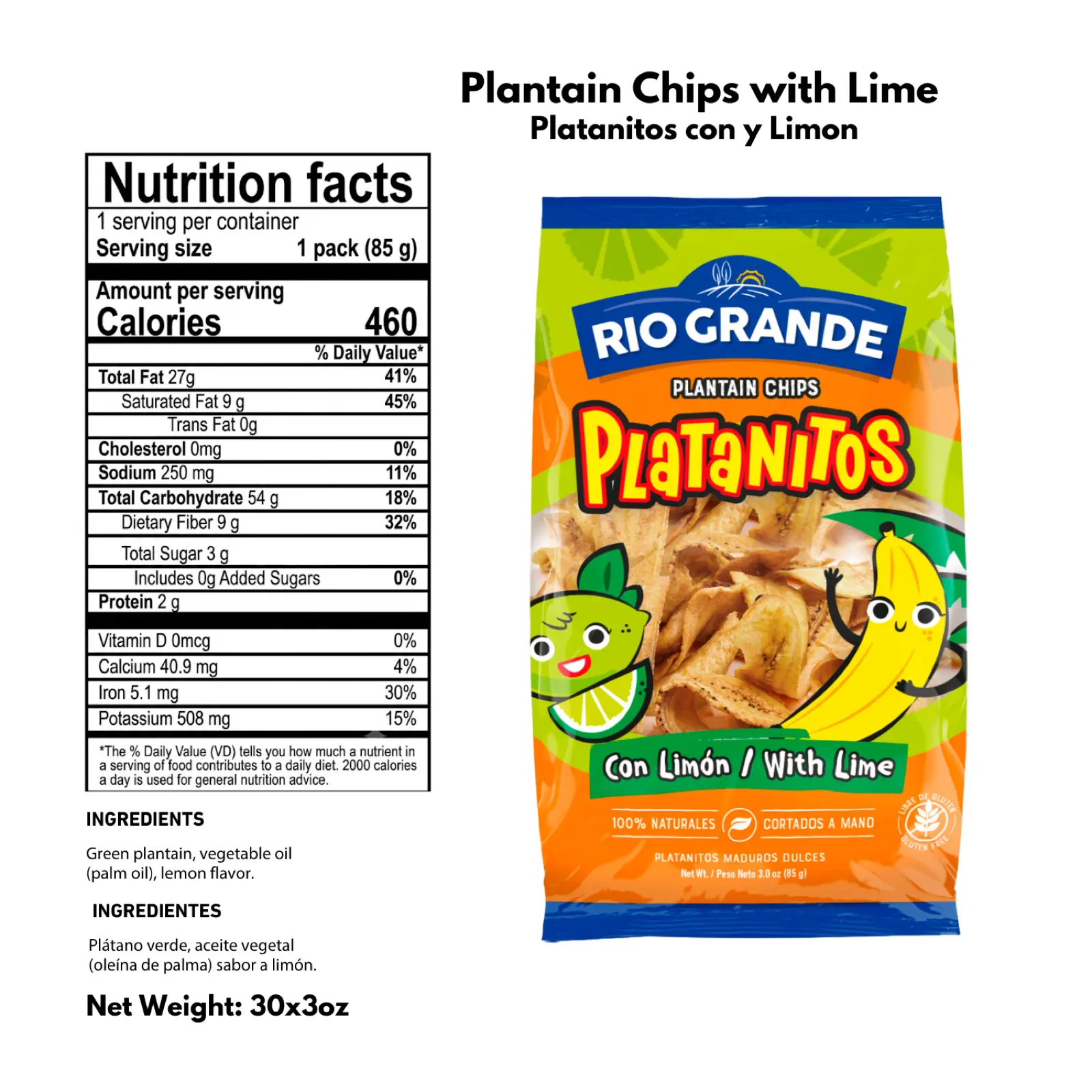 Plantain Chips With Lime Rio Grande Foods product information