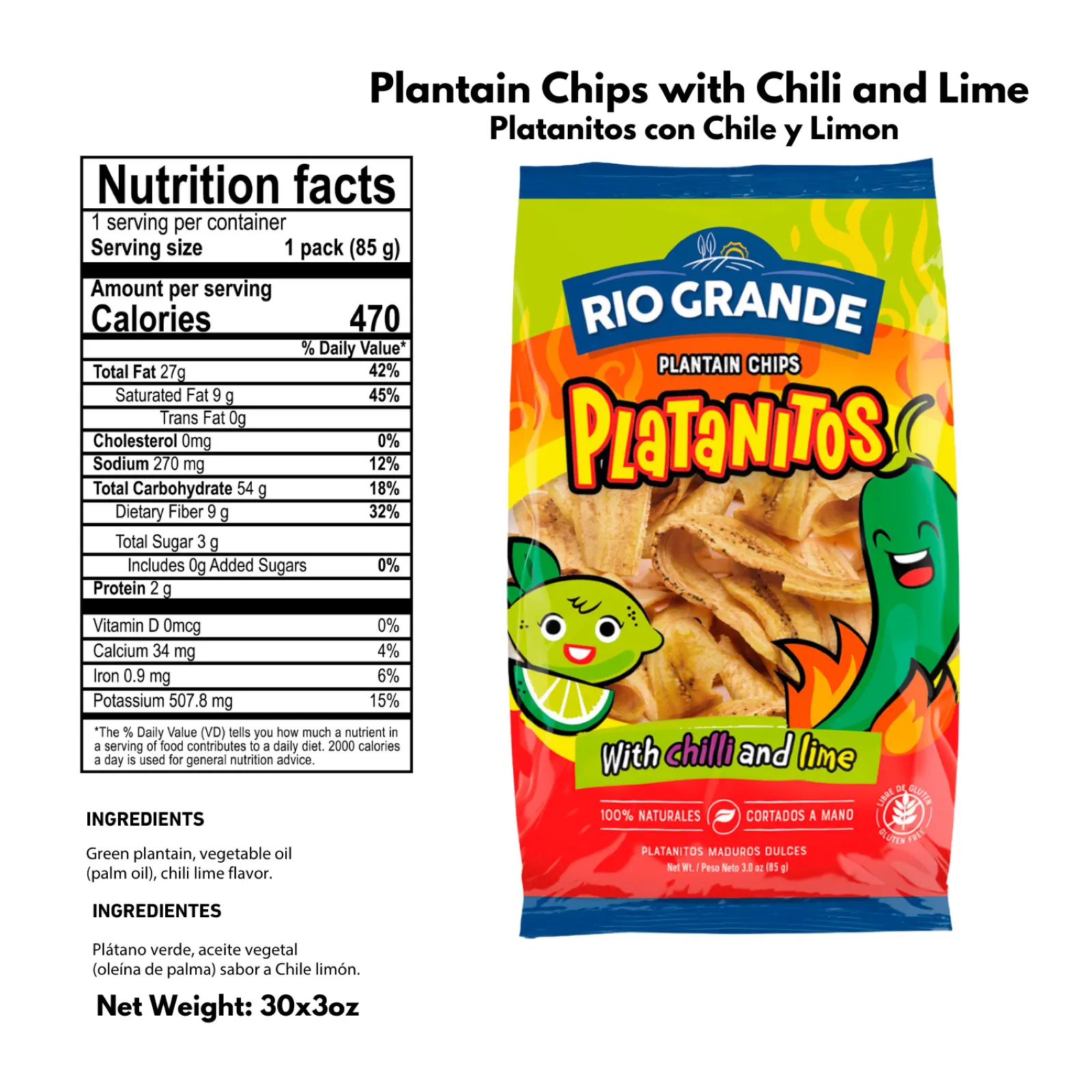 Plantain Chips With Chili And Lime Rio Grande Foods product information