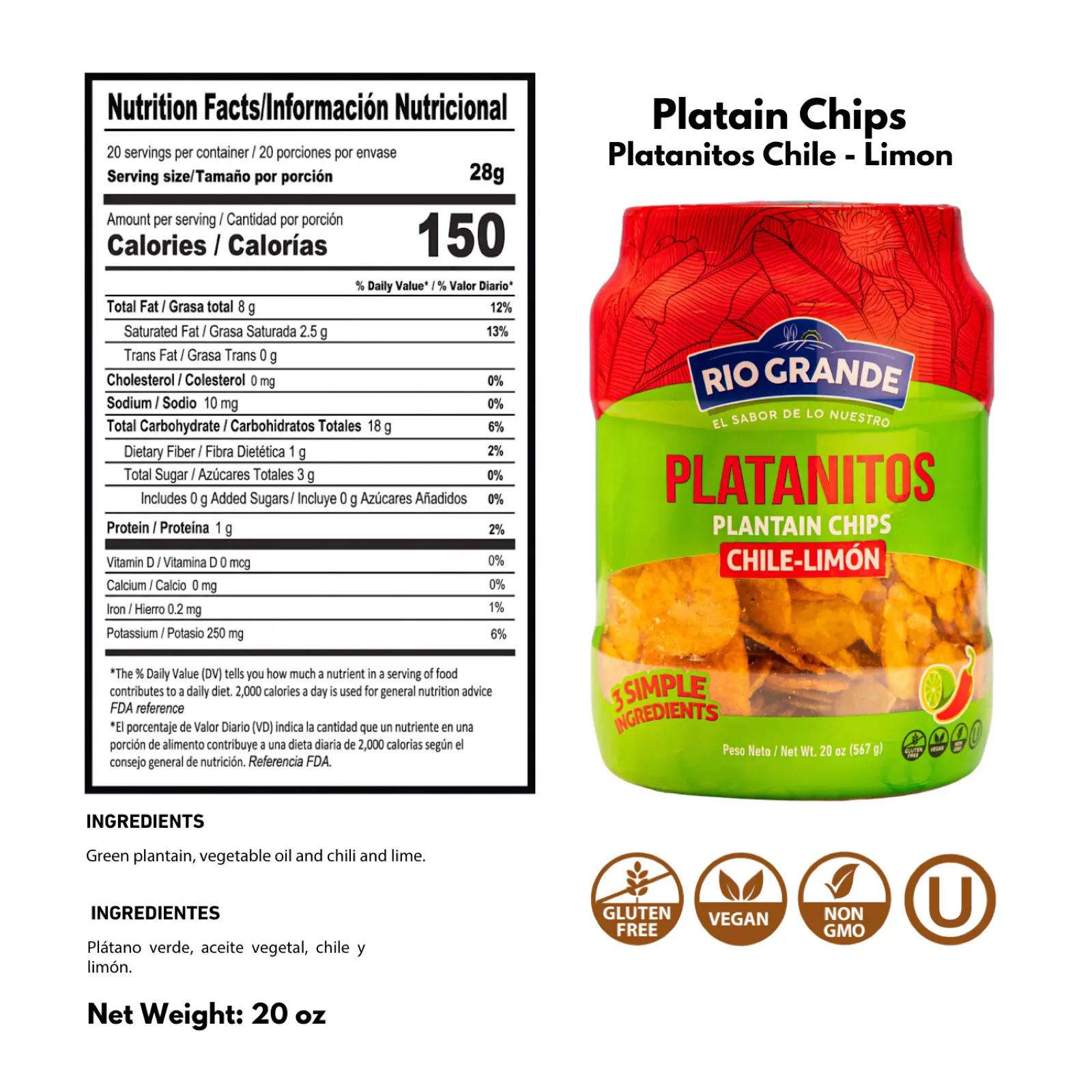 Plantain Chips With Chili And Lime Rio Grande Foods product information