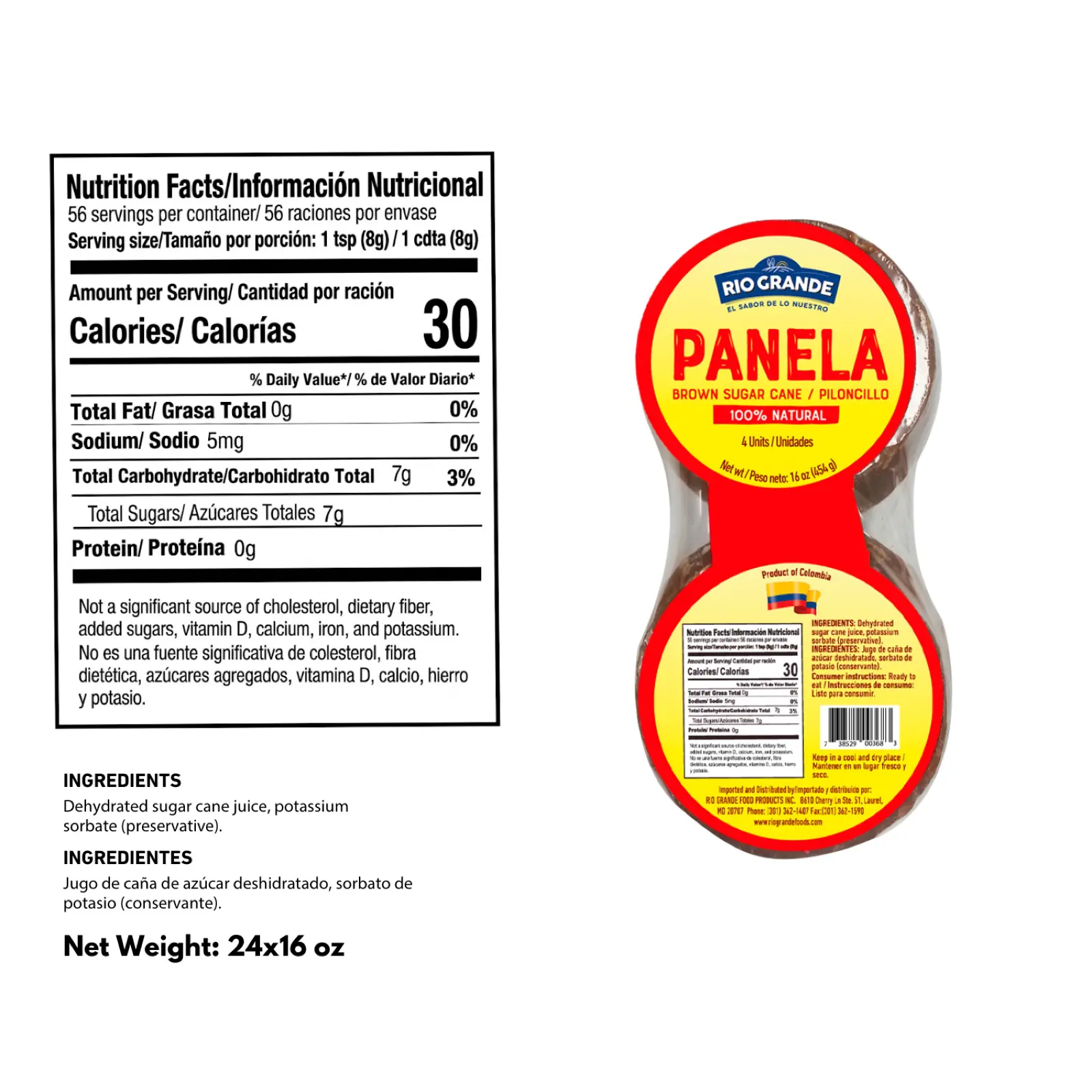 Panela 4 Caritas – Rio Grande Foods – tabla nutricional DLC051