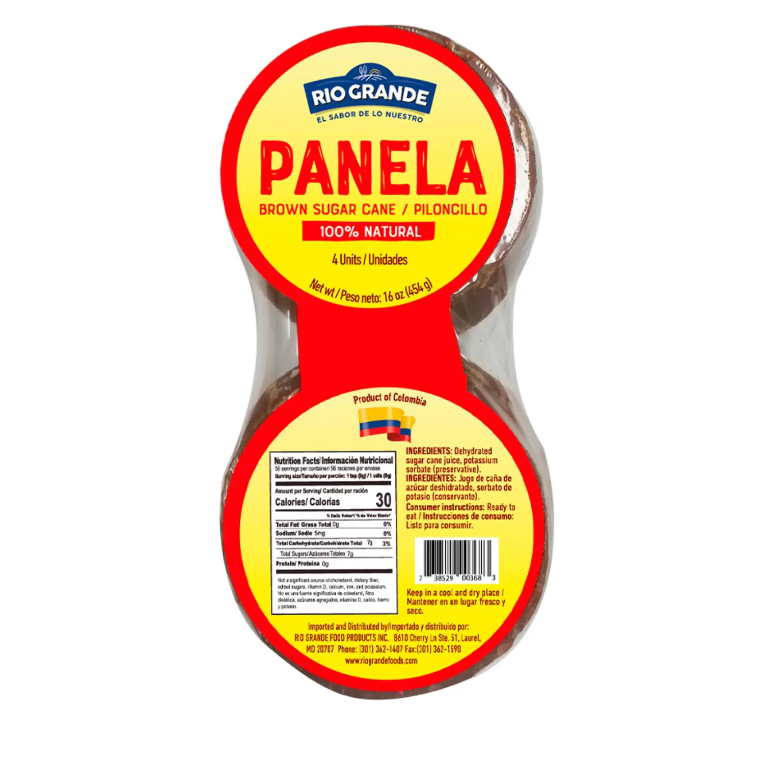 Panela 4 Caritas / Brown Sugar Cane Piloncillo 4 units 16 oz – Rio Grande Foods DLC051