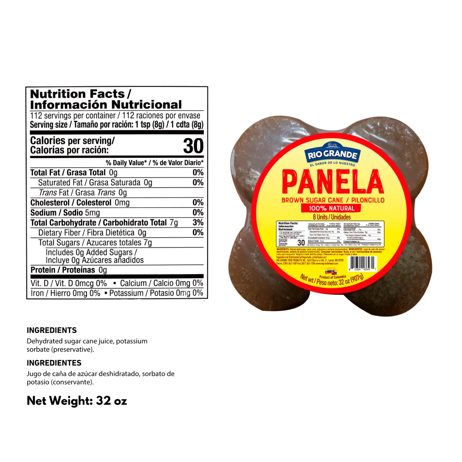 Panela 8 Caritas – Rio Grande Foods – tabla nutricional DLC122