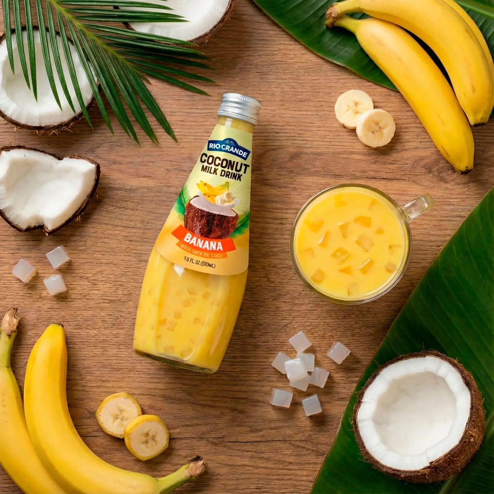 Coconut Milk Drink Banana with Nata de Coco / Bebida con Nata de Coco y Banana - food styling