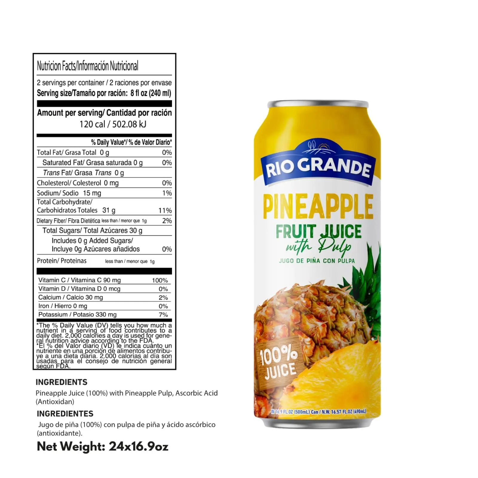 Pineapple Fruit Juice with Pulp / Jugo de Pina con Pulpa - nutrition facts