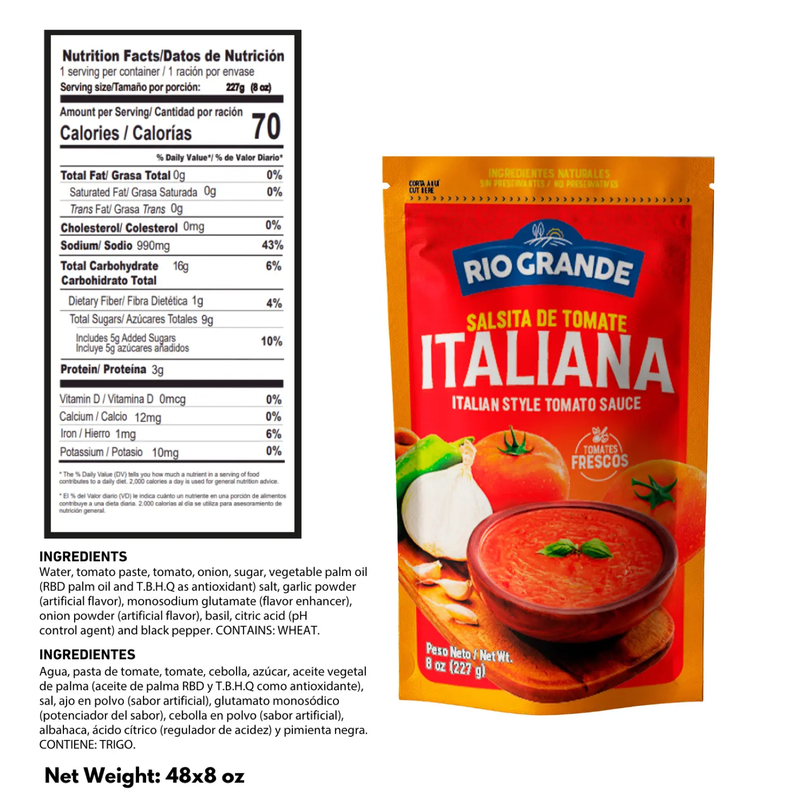Salsita de Tomate Italiana / Italian Style Tomato Sauce 8 oz – Rio Grande Foods SAS018