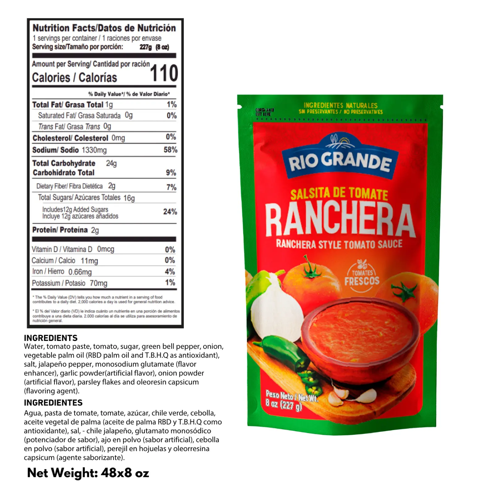 Ranchera Style Tomato Sauce – Rio Grande Foods – tabla nutricional SAS020